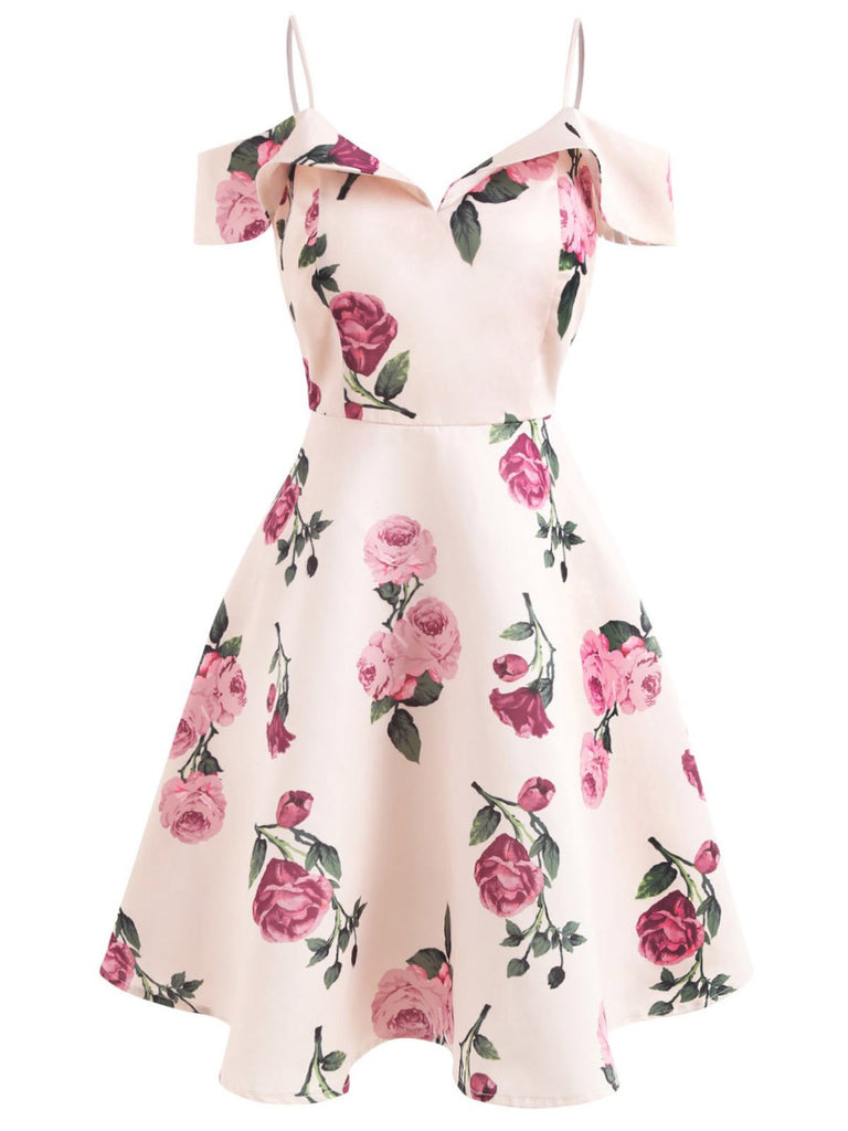Pink 1950s Floral Spaghetti Strap Dress ...